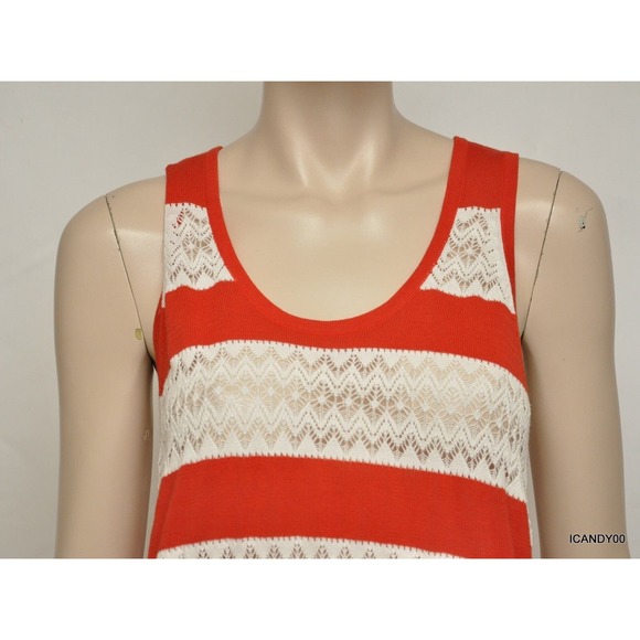 L.A.M.B. Striped Cotton Pointelle Knit Tank Top Racerback Red/White M Nwt $198 - Picture 2 of 6